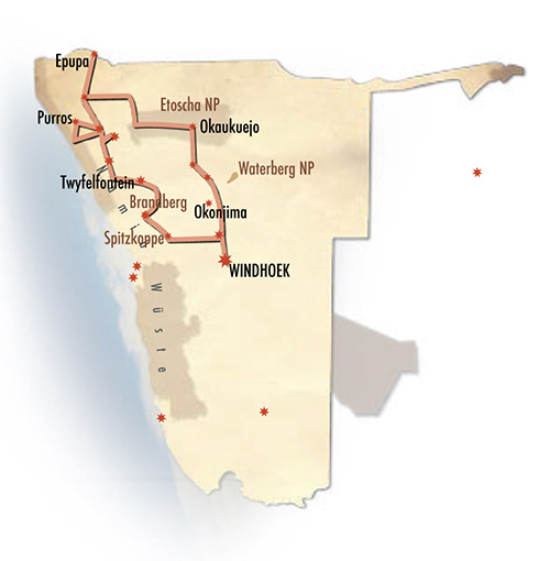 Damaraland, Kaokoveld, Etoscha Park Map